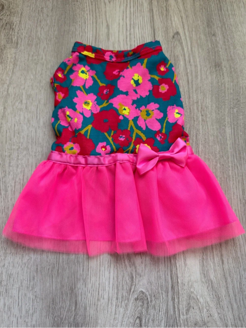 Pet/Puppy Dog - Floral with Hot Pink & Teal Tulle Dress - size XS